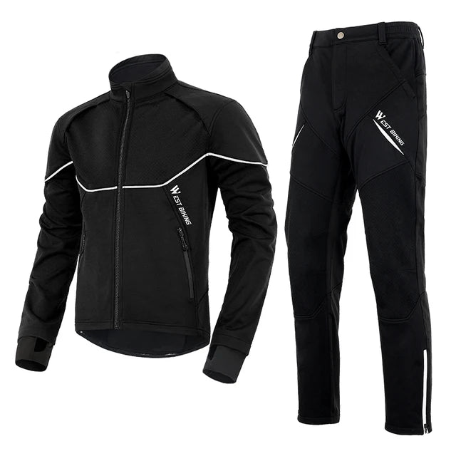 WEST BIKING Winter Men Cycling Outfit Fleece Warm MTB Jacket Reflective Cycling Sportwear Jerseys Pants Thermal Sport Gear