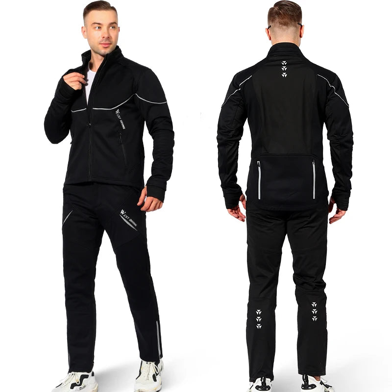 WEST BIKING inverno uomo ciclismo Outfit Fleece Warm MTB Jacket riflettente ciclismo Sportwear maglie pantalone Thermal Sport Gear