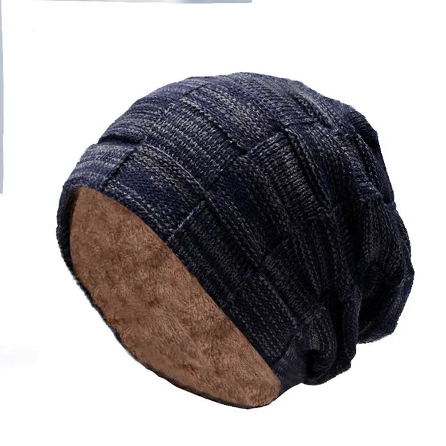 Winter Hat for Men Women Pullover Hat Scarf Suit Plus Velvet Fleece Lined Children Thick Warm Beanie Hat Male Knitted Hat Caps