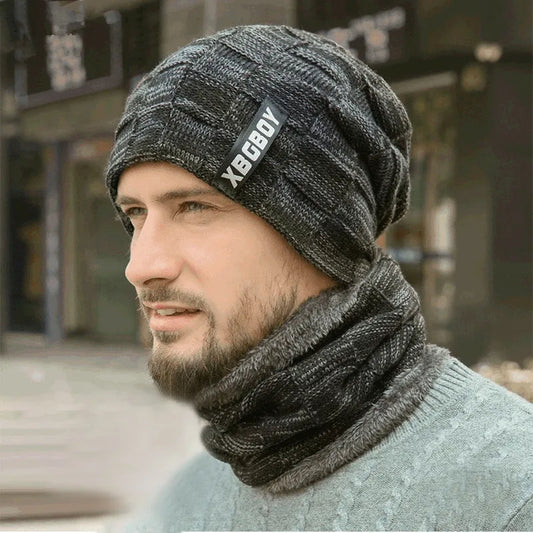 Wintermütze für Männer und Frauen, Pullover, Mütze, Schal, Anzug, plus Samt, mit Fleece gefüttert, für Kinder, dicke warme Beanie-Mütze, männliche Strickmütze, Kappen