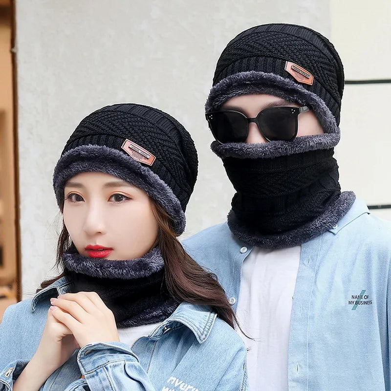 Winter Hats Knit Cap Men And Women Velvet Hat Coral Fleece Scarf Outdoor Riding Hat Warm Thickening Plus Velvet Neck Protect Cap