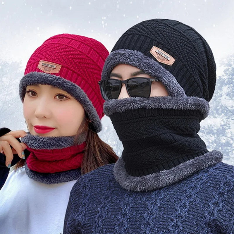 Winter Hats Knit Cap Men And Women Velvet Hat Coral Fleece Scarf Outdoor Riding Hat Warm Thickening Plus Velvet Neck Protect Cap