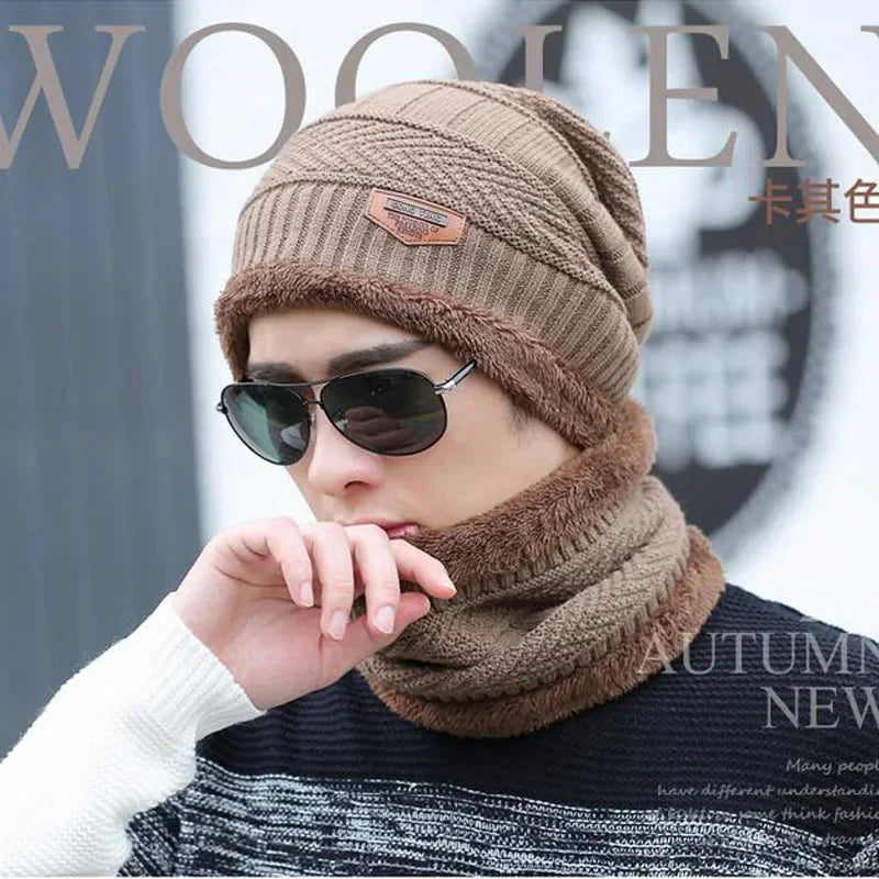 Winter Hats Knit Cap Men And Women Velvet Hat Coral Fleece Scarf Outdoor Riding Hat Warm Thickening Plus Velvet Neck Protect Cap