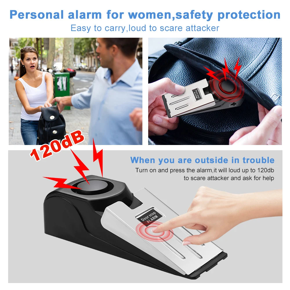 Wsdcam Door Stopper Security Alarm,Portable 120 Loud Entrance Alert Door Stop Alarm for Travel Home Apartment House