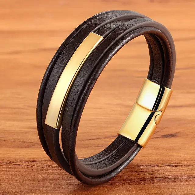 XQNI accessori geometrici in acciaio inossidabile combinazione bracciale da uomo in pelle classico stile multistrato di lusso per un bel regalo