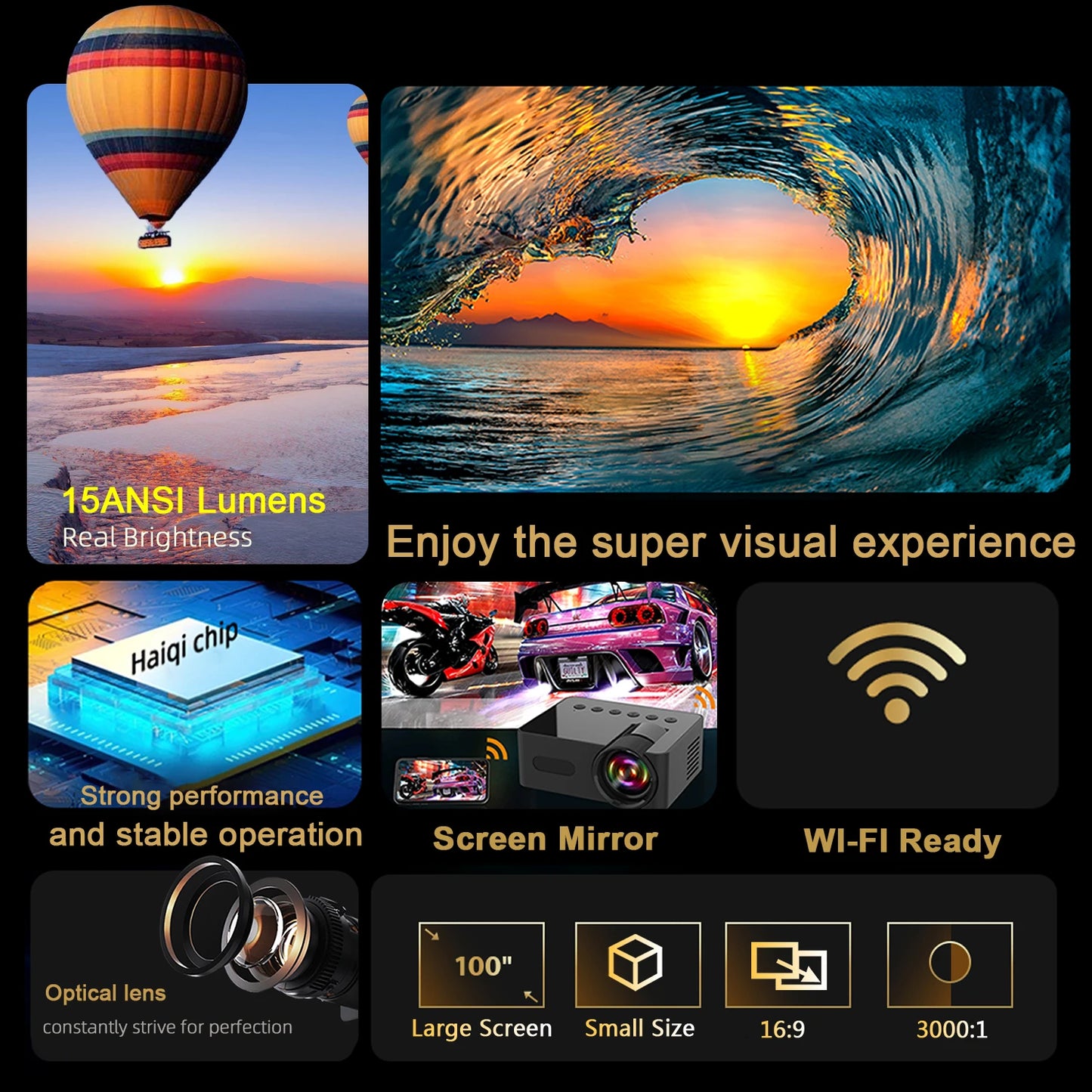 YT100 Mini Android Wifi Smart Portable Outdoor Projector Full HD1080P Office Home Theater Movie Wireless Same Screen Projector