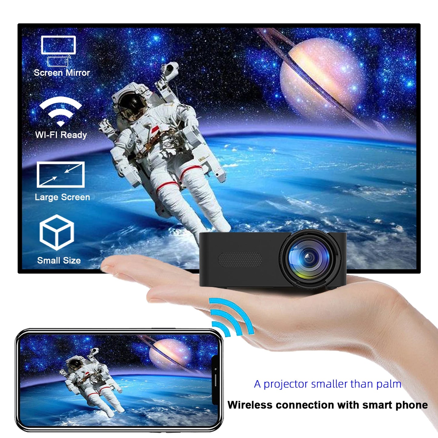 YT100 Mini Android Wifi Smart Portable Outdoor Projector Full HD1080P Office Home Theater Movie Wireless Same Screen Projector