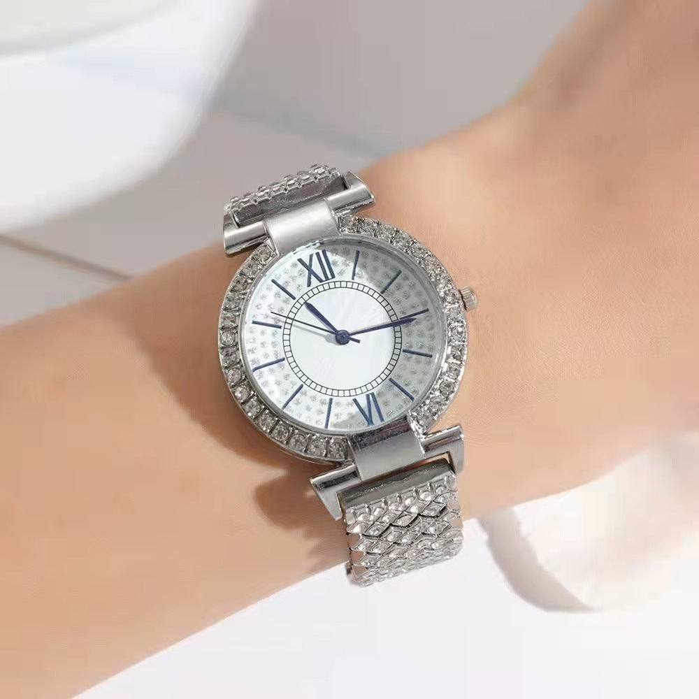 Full Diamond Roman Characters Five-piece Women's Fashion Watch Set