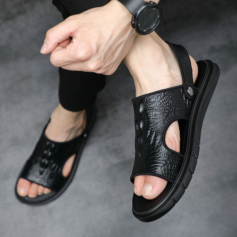 Men's Beach Shoes Leather Outdoor Sandals Pattern European Fashion Sandals