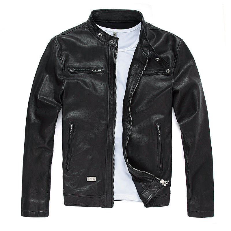 Men's Leather Leather Slim-fit Motorcycle Goatskin Leather Jacket Cowhide