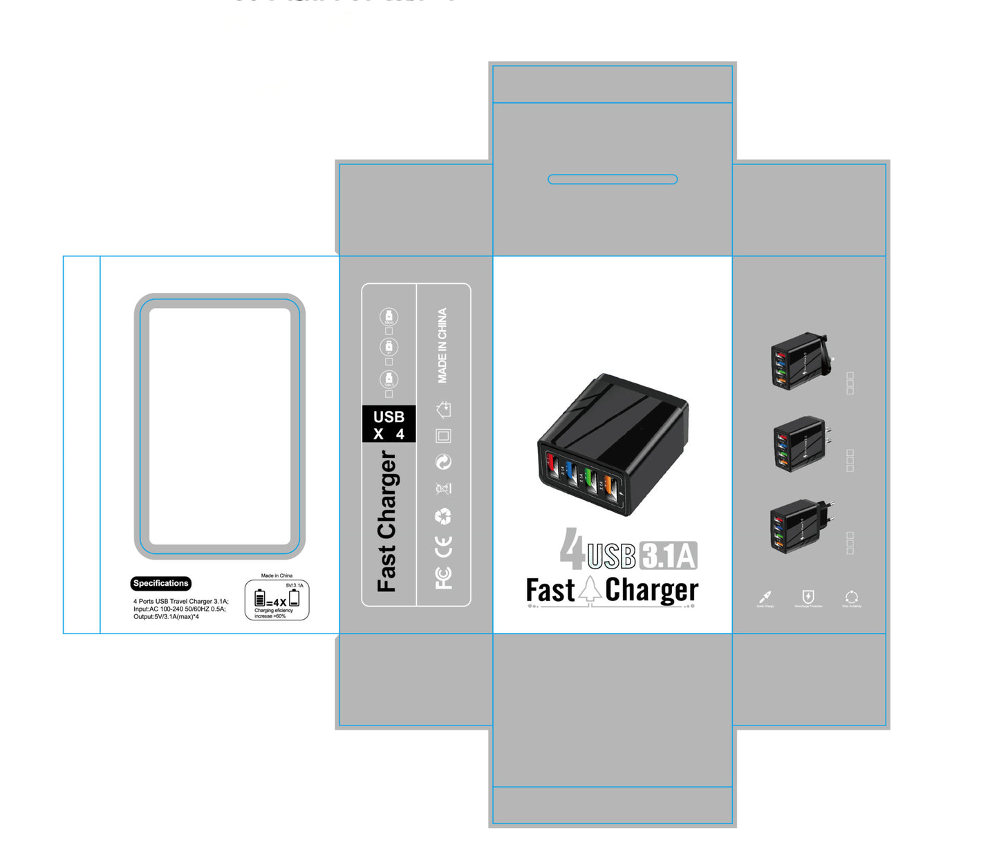 USB-Ladegerät Quick Charge 3.0 4 Handy-Adapter für Tablet, tragbares mobiles Wandladegerät, Schnellladegerät