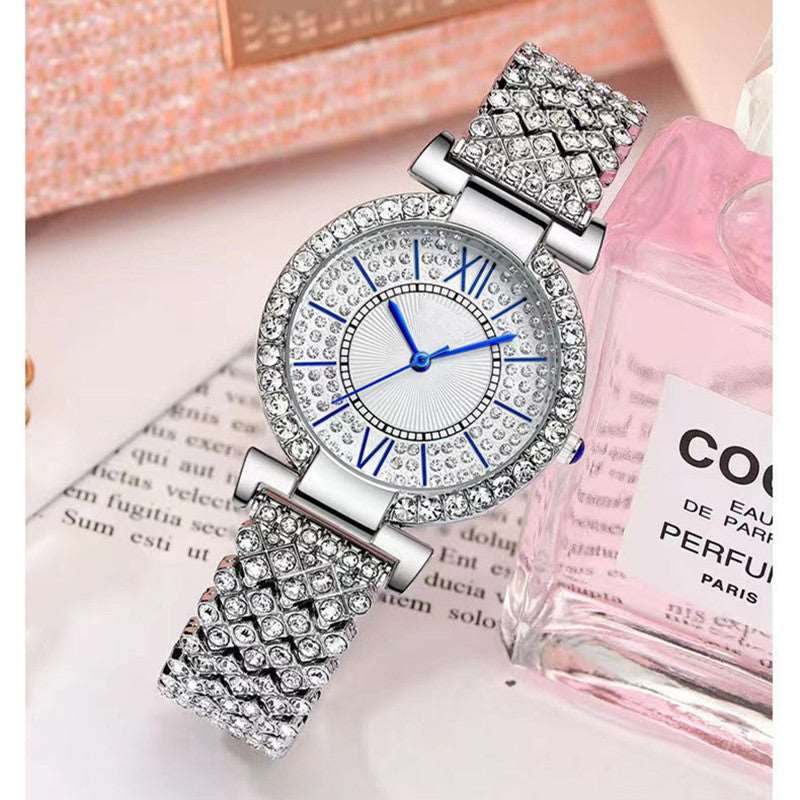 Full Diamond Roman Characters Five-piece Women's Fashion Watch Set