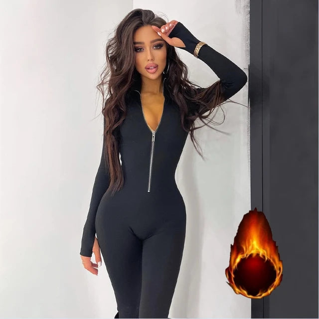 solid black/gray long sleeve skiing jumpsuit women elastic .