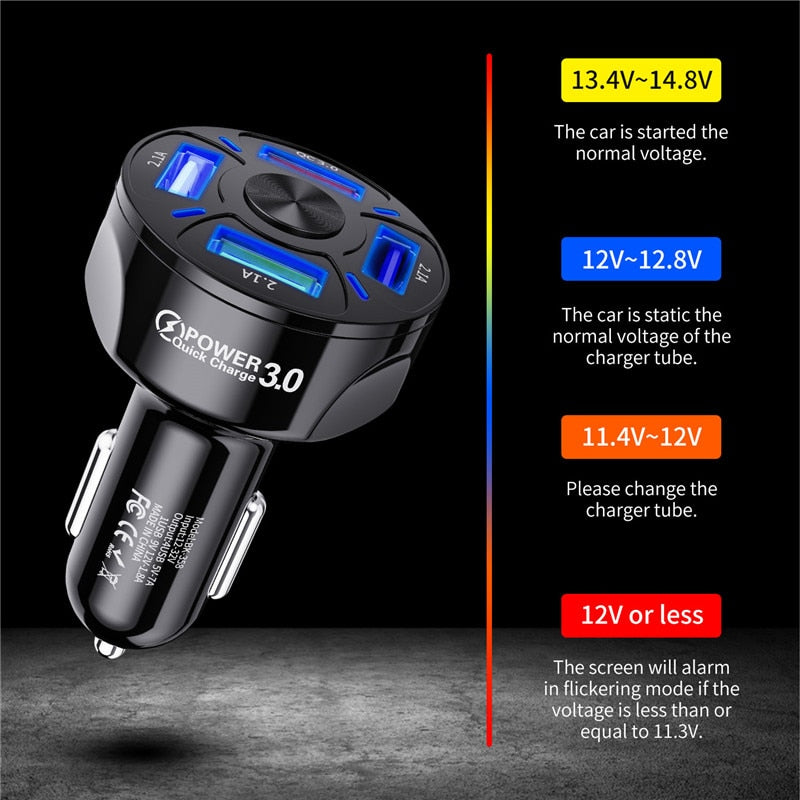 USLION 4 Ports USB Autoladung 48W Schnell 7A Mini Schnellladung für iPhone 11 Xiaomi Huawei Handy-Ladegerät-Adapter im Auto